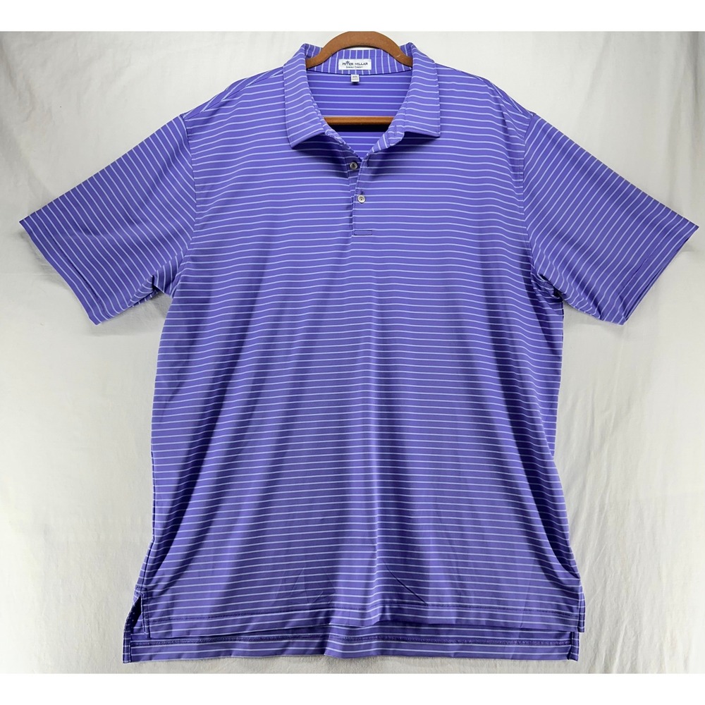 Peter Millar Summer Comfort Mens XXL Purple Striped Golf Polo Shirt